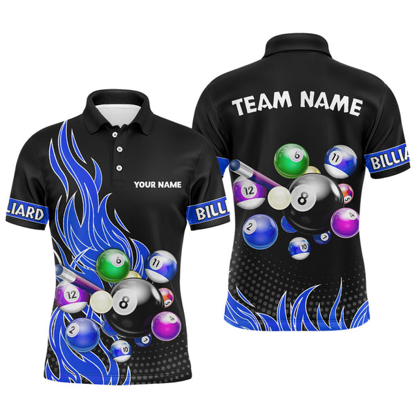 Maxcorners Custom Blue Flame Billiard Shirts for Men Billiard Team Jerseys Polo & 1/4 Zip Shirts MT1706