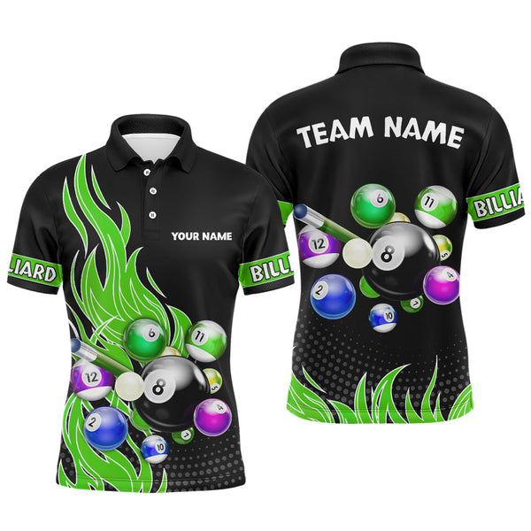 Maxcorners Custom Green Flame Billiard Shirts for Men Billiard Team Jerseys Polo & 1/4 Zip Shirts MT1706