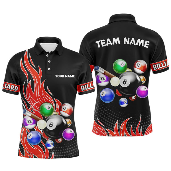 Maxcorners Custom Red Flame Billiard Shirts for Men Billiard Team Jerseys Polo & 1/4 Zip Shirts MT1706