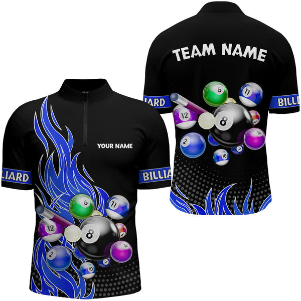 Maxcorners Custom Blue Flame Billiard Shirts for Men Billiard Team Jerseys Polo & 1/4 Zip Shirts MT1706