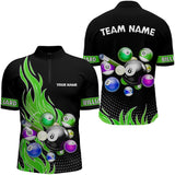Maxcorners Custom Green Flame Billiard Shirts for Men Billiard Team Jerseys Polo & 1/4 Zip Shirts MT1706