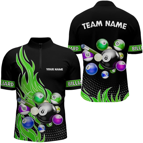 Maxcorners Custom Green Flame Billiard Shirts for Men Billiard Team Jerseys Polo & 1/4 Zip Shirts MT1706