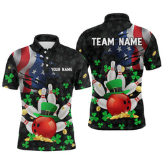 Maxcorners Personalized Us Flag St Patrick Day Funny Bowling Shirt Men & Women Team Polo & 1/4 Zip Shirts