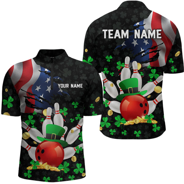 Maxcorners Personalized Us Flag St Patrick Day Funny Bowling Shirt Men & Women Team Polo & 1/4 Zip Shirts