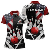 Maxcorners Custom US Flag Bowling Shirts for Men Polo & Quarter-Zip Bowling Team Bowling League MT1706