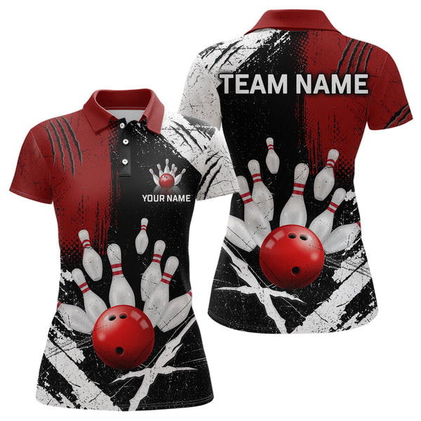 Maxcorners Custom Red Bowling Shirts for Men Polo & Quarter-Zip Bowling Team Bowling League MT1706
