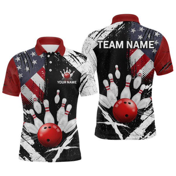 Maxcorners Custom US Flag Bowling Shirts for Men Polo & Quarter-Zip Bowling Team Bowling League MT1706