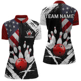 Maxcorners Custom US Flag Bowling Shirts for Men Polo & Quarter-Zip Bowling Team Bowling League MT1706