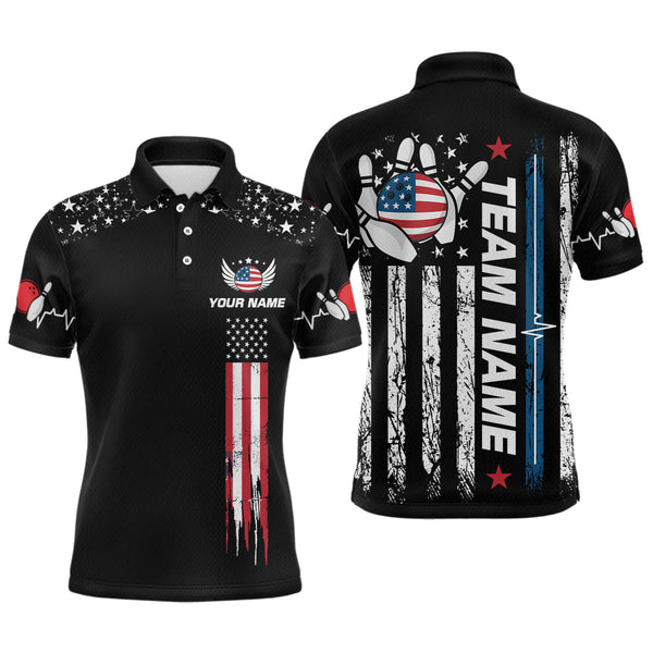 Maxcorners American Flag Bowling Custom Men Bowling Shirt Polo & Quarter-Zip Bowling Team Jerseys LM014