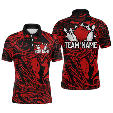 Maxcorners Custom Red Bowling Men Bowling Shirt Polo & Quarter-Zip Bowling Team Jerseys MT1706