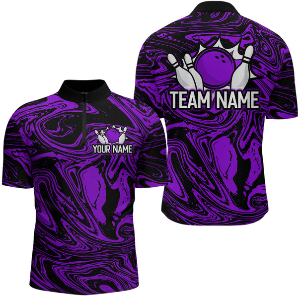Maxcorners Custom Purple Bowling Men Bowling Shirt Polo & Quarter-Zip Bowling Team Jerseys MT1706