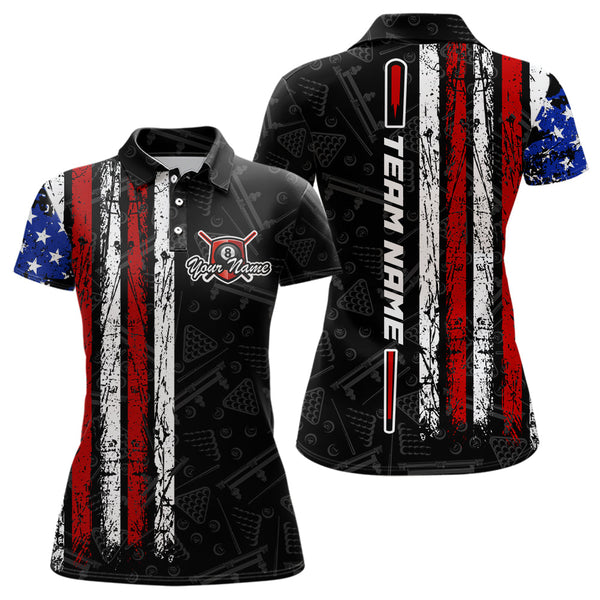 Maxcorners Custom Name American Flag Billiard Jerseys 8 Ball Pool Billiard Shirts for Men Polo & 1/4 Zip Shirt