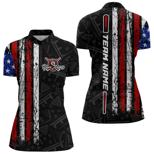 Maxcorners Custom Name American Flag Billiard Jerseys 8 Ball Pool Billiard Shirts for Men Polo & 1/4 Zip Shirt