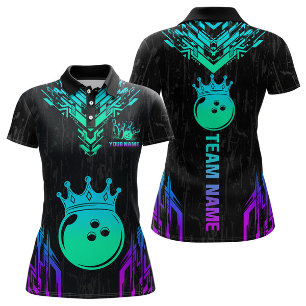 Maxcorners Custom Black Neon Crown Bowling Jersey for Men Bowling Uniform Polo & 1/4 Zip Bowling Team Shirts MT2009