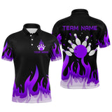Maxcorners Custom Purple Flame Bowling Shirts for Men Polo & Quarter-Zip Bowling Team Jerseys MT1706