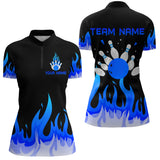 Maxcorners Custom Blue Flame Bowling Shirts for Men Polo & Quarter-Zip Bowling Team Jerseys MT1706
