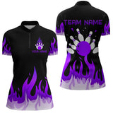 Maxcorners Custom Purple Flame Bowling Shirts for Men Polo & Quarter-Zip Bowling Team Jerseys MT1706
