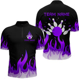 Maxcorners Custom Purple Flame Bowling Shirts for Men Polo & Quarter-Zip Bowling Team Jerseys MT1706