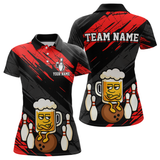 Maxcorners Custom Red Funny Beer Bowling Jersey for Men Bowling Uniform Polo & 1/4 Zip Bowling Team Shirts MT2009