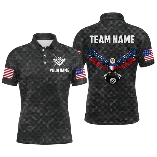 Maxcorners Billiard Shirt For Men Custom Name American Flag Eagle Billiard Jersey 8 Ball Pool Billiard For Men Team Shirt
