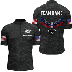 Maxcorners Billiard Shirt For Men Custom Name American Flag Eagle Billiard Jersey 8 Ball Pool Billiard For Men Team Shirt
