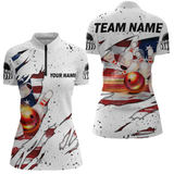 Maxcorners Us Flag Bowling Shirt For Men & Women 3D Custom Bowling Jersey Shirts Team Polo & Quarter-Zip