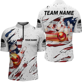 Maxcorners Us Flag Bowling Shirt For Men & Women 3D Custom Bowling Jersey Shirts Team Polo & Quarter-Zip