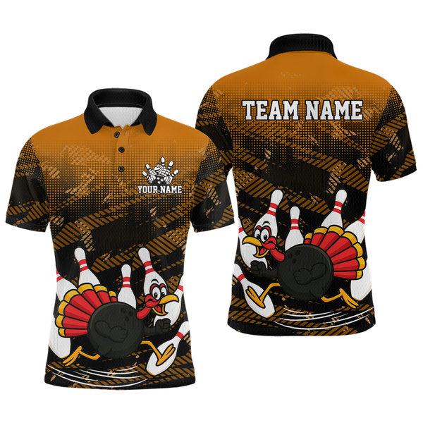 Maxcorners Custom Orange Funny Turkey Bowling Jersey for Men Thanksgiving Bowling Team Shirts Polo & 1/4 Zip MT2009