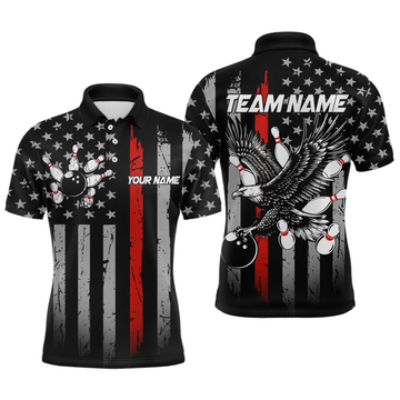 Maxcorners Custom Red US Flag Eagle Bowling Jersey for Men Bowling Team Shirts Polo & 1/4 Zip LM1903