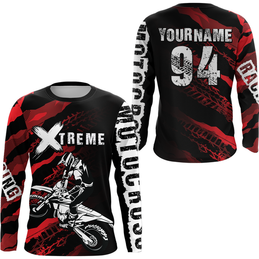 Maxcorners Custom Red Motocross Jersey Racing Shirts UPF30+ Dirt Bike Jersey Kid Men Women LM2809