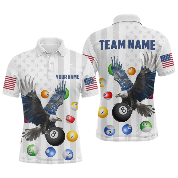 Maxcorners Personalized American Flag Billiards Shirt Eagle 8 Ball Billiards Billiard Shirt For Men And Women Polo Shirts & 1/4 Zip