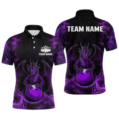 Maxcorners Purple Dragon Custom Name Bowling Shirts For Men, Bowling Team Jersey Polo & Quarter-Zip Shirt