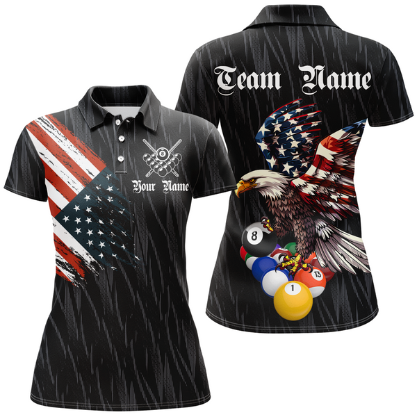 Maxcorners Personalized Billiard Shirt American Flag Eagle Billiard Jersey Polo & 1/4 Zip Shirt Team