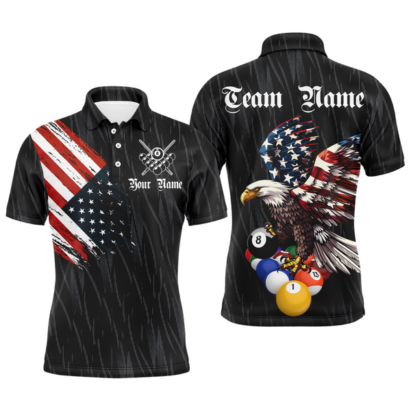 Maxcorners Personalized Billiard Shirt American Flag Eagle Billiard Jersey Polo & 1/4 Zip Shirt Team