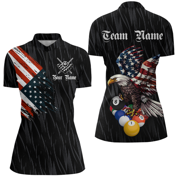 Maxcorners Personalized Billiard Shirt American Flag Eagle Billiard Jersey Polo & 1/4 Zip Shirt Team