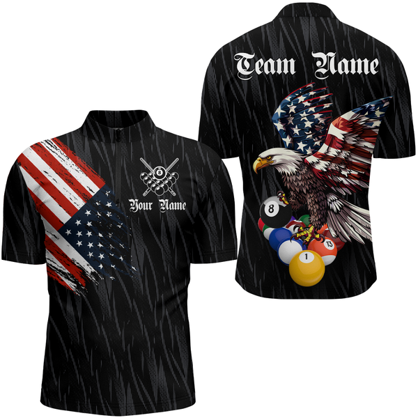 Maxcorners Personalized Billiard Shirt American Flag Eagle Billiard Jersey Polo & 1/4 Zip Shirt Team