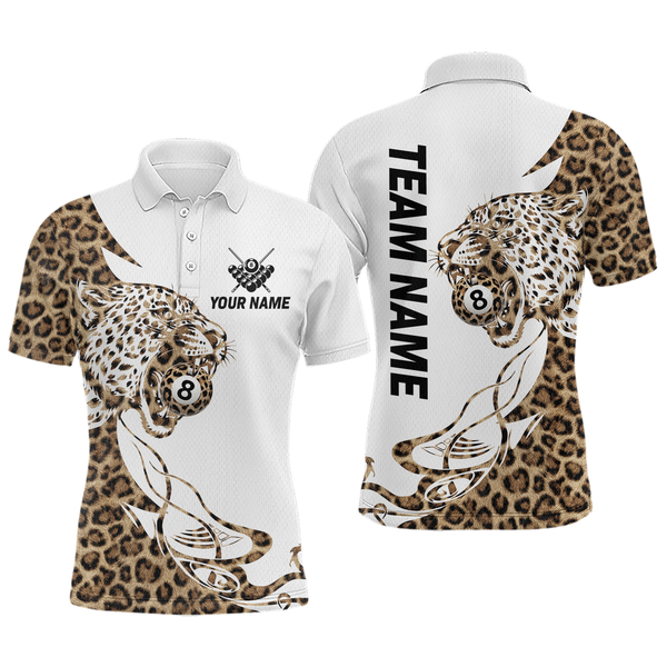 Maxcorners Personalized Leopard 8 Ball Billiard Shirts for Men Billiard Team Jersey Polo & 1/4 Zip Shirts MT1607