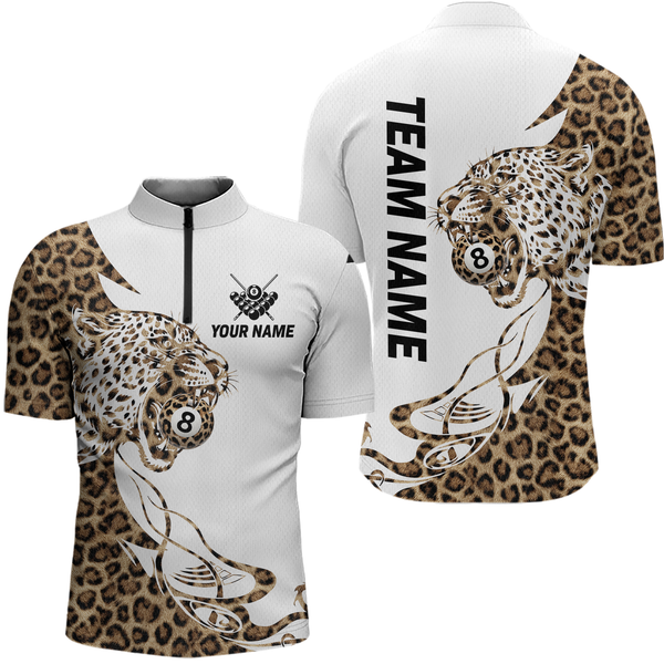 Maxcorners Personalized Leopard 8 Ball Billiard Shirts for Men Billiard Team Jersey Polo & 1/4 Zip Shirts MT1607