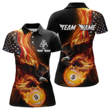 Maxcorners Custom 9 Ball American Flag Flaming Billiard Shirts for Men Billiard Team Shirt Billiard LM2007