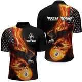 Maxcorners Custom 9 Ball American Flag Flaming Billiard Shirts for Men Billiard Team Shirt Billiard LM2007