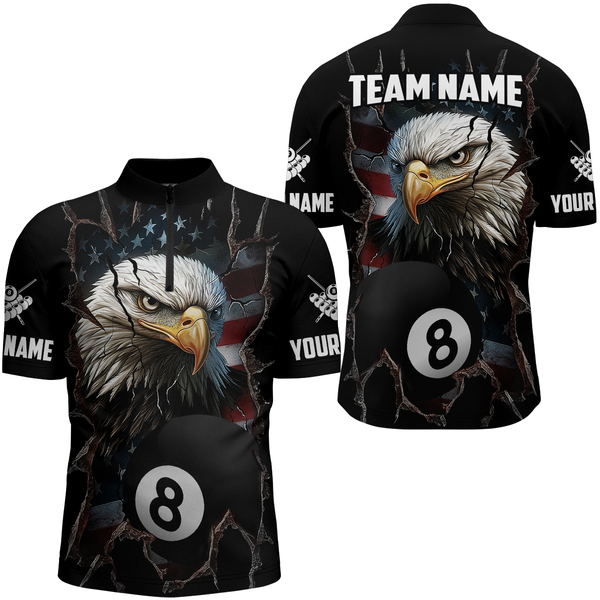 Maxcorners Custom Name Eagle Billiard Shirt American Flag Billiard Jersey For Men And Women Polo & 1/4 Zip Shirt Team