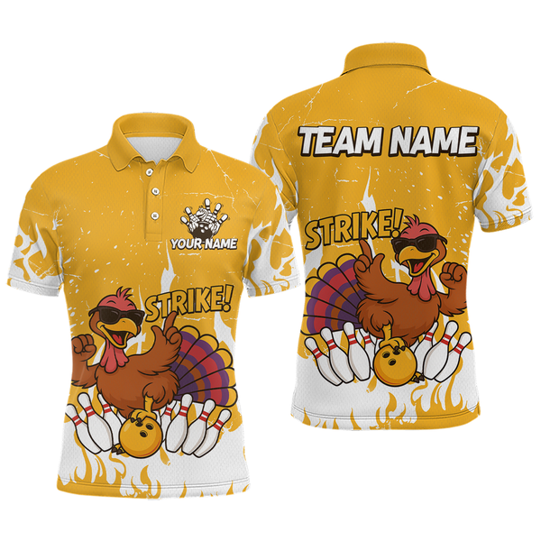 Maxcorners Custom Yellow Funny Turkey Bowling Jersey for Men Thanksgiving Bowling Team Shirts LM2408