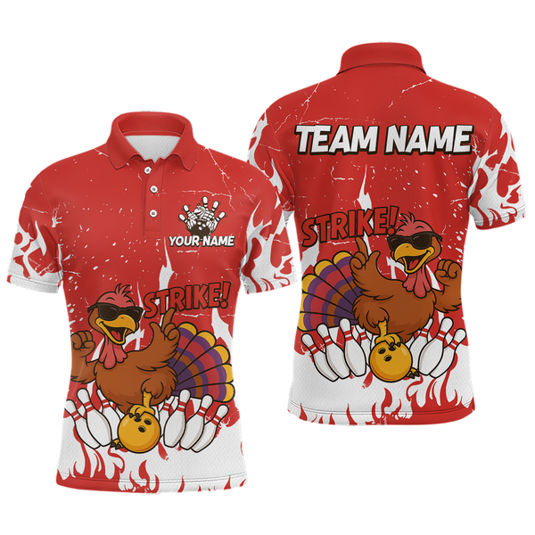 Maxcorners Custom Red Funny Turkey Bowling Jersey for Men Thanksgiving Bowling Team Shirts LM2408