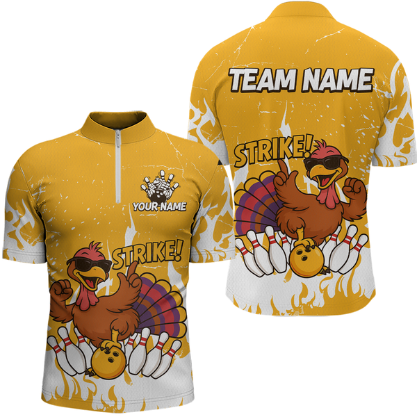 Maxcorners Custom Yellow Funny Turkey Bowling Jersey for Men Thanksgiving Bowling Team Shirts LM2408