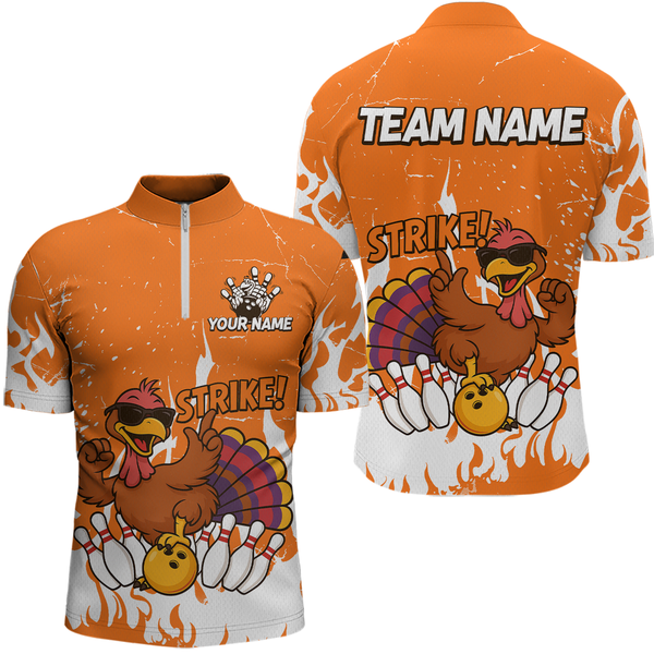 Maxcorners Custom Orange Funny Turkey Bowling Jersey for Men Thanksgiving Bowling Team Shirts LM2408