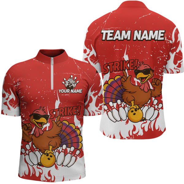 Maxcorners Custom Red Funny Turkey Bowling Jersey for Men Thanksgiving Bowling Team Shirts LM2408