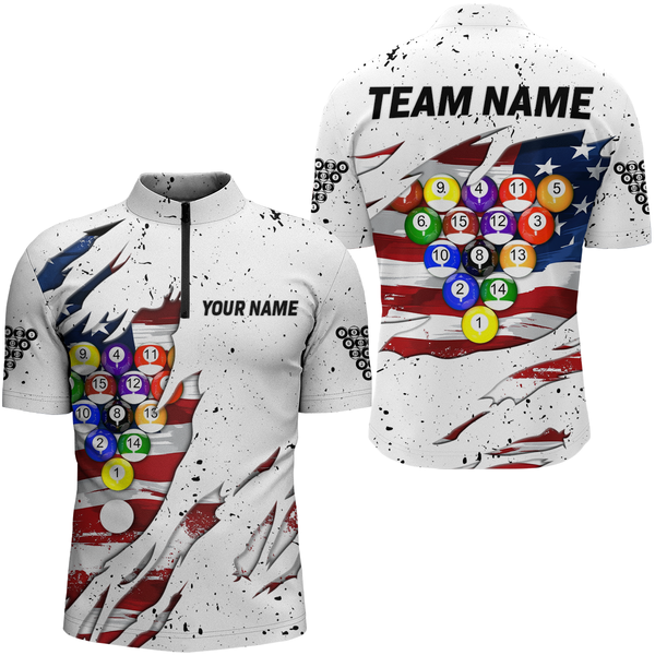 Maxcorners Billiard Jerseys American Flag 8 Ball Pool Billiard Shirts For Men Polo & 1/4 Zip Shirt Team