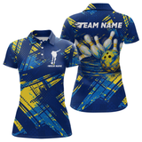 Maxcorners Custom Blue Yellow Bowling Jersey for Men Bowling Uniform Polo & 1/4 Zip Bowling Team Shirts MT2009