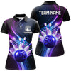Maxcorners Purple Galaxy Bowling Jersey Men Women Custom Bowling Team Shirts Unisex Bowling Polo Quarter-Zip