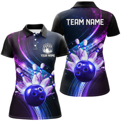 Maxcorners Purple Galaxy Bowling Jersey Men Women Custom Bowling Team Shirts Unisex Bowling Polo Quarter-Zip